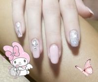 Krp roleplay pink glittery nails with charms my melody sanrio bunny pink butterfly