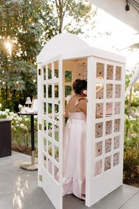 DIY Wedding Phone Booth for Garden Party Wedding #afterthetone #guestbookphone #weddingguestbook #weddingguestbookideas #phonebooth #telephonebooth #diyphonebooth #weddingrentals