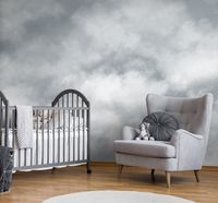 Soft clouds wallpaper in grey-blue shades. It will be perfect for nursery interiors.  The design can be printed on either peel-and-stick, traditional, or pre-pasted wallpaper. Peel and stick material is made of self-adhesive polyester textile, it has a matte surface and textile-like texture, and it is easy to work with. It's perfect for bathrooms and kitchens - you can clean it with a damp cloth, and also it is easy to remove. Traditional wallpaper is made of paper, it has to be installed using