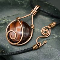 Copper Wire Wrapped Pendant with Circular Brown... - Folksy