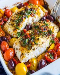 Try this Mediterranean baked fish recipe for a healthy, flavorful meal with olives, tomatoes, and fresh herbs. Quick and easy to make!