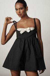 Cotton, spandex Pull-on styling Machine wash Imported | Layered Bustier Romper by Maeve in Black, Women's, Size: Medium, Cotton/Spandex at Anthropologie