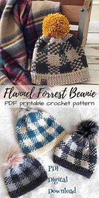 Gorgeous plaid CROCHET pattern for this lovely Flannel Forrest Beanie from the Evelyn and Peter Etsy shop! What a fun plaid hat design! Perfect for fall! #plaid #crochet #pattern #flannel #yarn #crafts #diy