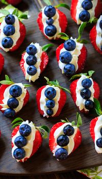 Red, White, and Blue Cheesecake Strawberries make a healthier 4th of July dessert.