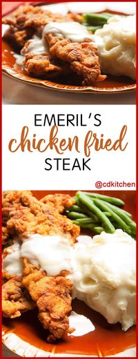 Emeril's Chicken Fried Steak - Always a favorite comfort food, this version of chicken fried steak from the famous chef, Emeril Lagasse includes a recipe for a rich, creamy white gravy. | CDKitchen.com