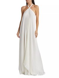 Shop L'Id�ée Asymmetric Pleated Halter Gown | Saks Fifth Avenue