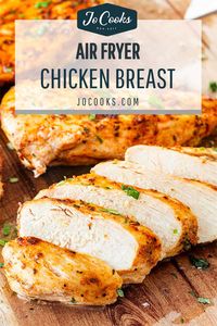 This Air Fryer Chicken Breast recipe is ready in under 30 minutes, and gives us juicy, tender chicken without any of the guilt. #airfryer #chickenbreast #recipe