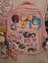 i bought many new pins for it and i love it !! ヽ(*・ω・)ﾉ  I WANT A SPAMTON PIN THOUGH... 🥺   #cutecore #backpack #kawaii #pins #kawaiicore #bag