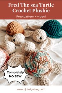 Amazing crochet turtle pattern with video tutorial. No-sew AT ALL! | CJDesignblog.com  #CrochetPlushie #CrochetTurtle