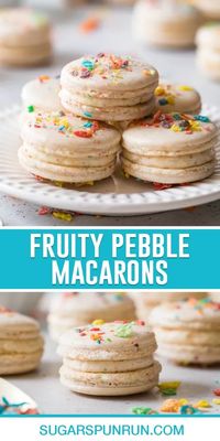 These Fruity Pebble macarons are a colorful, fun and fruity twist on classic macarons! My recipe includes lots of tips and tricks for full, flavorful, and flawless macarons!