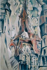 By Robert Delaunay, 1911, Eiffel Tower (Tour Eiffel), oil on canvas, Solomon R. Guggenheim Museum, NY.