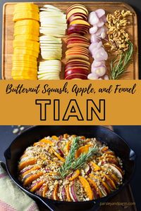 A simple, healthy, beautiful vegetable side dish that will be the star of any holiday or dinner party meal. Gluten free, dairy free, and vegan. #vegetables #sidedishvegetables #butternutsquashrecipes #butternutsquash #fennel #tian #mediterraneandiet #vegan #glutenfree #dairyfree