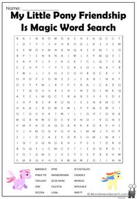 cool My Little Pony Friendship Is Magic Word Search