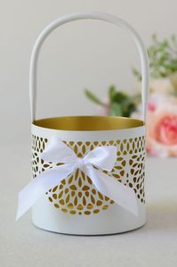 Adorned with a pretty bow, this gold-accented basket is a sophisticated way to carry petals down the aisle. By Style Me Pretty Metal, satin 4.75"H, 4.75" diameter Imported