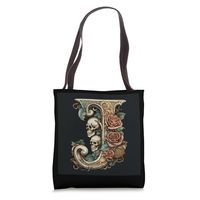 Letter J Initial J Goth Intricate with Skulls Tote Bag