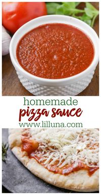 No pizza is complete without the perfect red sauce. Try making your own with this delicious and simple homemade pizza sauce recipe that tastes better than any store bought sauce! #homemadepizzasauce #pizzasauce #homemadepizza #pizza #redsauce