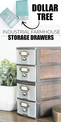 WOW, this transformation is unbelievable!  Inexpensive Dollar Tree storage drawers get an impressive industrial farmhouse makeover! www.littlehouseoffour.com