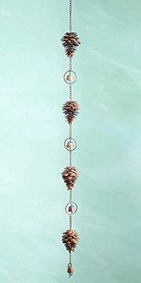 PRICES MAY VARY. Unique, decorative chain adds a fun look to your garden or home Metal pine cone figures along it capture attention easily A small bell between each pine cone brings gentle sound to your setting Copper colored finish on the metal unit adds a classic hint Top hanger makes it easy to place the chain on a bracket or hook Showcase evergreens in your yard or home easily using this Ancient Graffiti Flamed Copper Colored Pine Cone Decorative Hanging Chain. This fantastic line of four, m