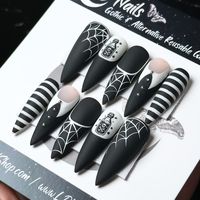 Welcome to LD Nails! 🖤 One set of 10 REUSABLE Press On Nails 🖤 🖤 Made to order in your shape & size 🖤 Little Storm Cloud: Black and white hand painted spooky Halloween press on nails. Purchase INCLUDES an application kit! It consists of: 🖤 detailed application & removal instructions 🖤 a sealed and sanitary mani kit (100/180 file, buffer block, cuticle pusher) 🖤 2 alcohol pads 🖤 nail tabs or glue (glue is standard, request tabs in the personalization box if you prefer them!) *Only one kit is sent per order. Extra kits and kit contents can be picked up here 👉 https://www.etsy.com/ca/listing/817160463/application-kit-press-on-nails-gothic Est. 2020: LD Nails specializes in custom Gothic, Witchy and Alternative Press On Nails. I draw inspiration from what I love, so you’ll find heavy