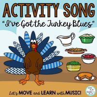 Thanksgiving song "I've Got the Turkey Blues" is a fun Thanksgiving song. Easy to learn with the Video, presentation, mp3 tracks and a coloring sheet with the lyrics. Make Thanksgiving a fun music activity with this easy to learn song!  RESOURCE INCLUDES:  Teaching Video  Mp3 Vocal and Accompaniment Tracks  Presentation  Lyric coloring Sheet  USE THIS RESOURCE:  Brain Break  Movement Activity  Substitute Lesson  Rainy Day Activity **This is a DIGITAL DOWNLOAD. No physical items will be mailed to you.** After purchase you will receive an email receipt with a link to download your purchase. You will receive a text file with the download link. The text file will have a LINK to your resource. You will open the text file and copy paste the LINK in your browser which will start the download. If