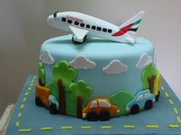 Airplane Made Of Gumpaste Cars And Trees Clouds Al Fondant Chocolate Cake With Chocolate Ganache Filling on Cake Central