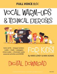 A kid-friendly warm up can be so much more. Packed with colourful one-page warm up activities, this resource will keep your students singing attentively. This download includes:   	a complete pdf of Vocal Warm-Ups and Technical Exercises for Kids! with both full colour and printer ink-friendly pages.  	a reproducible license for making copies for your studio or classroom