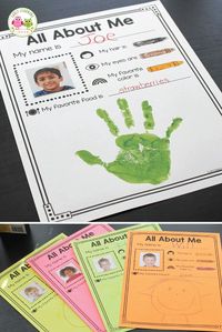 Here is a fun activity idea for your all about me theme unit and lesson plans in preschool and pre-k. Kids will love this free printable that is simple enough for your students in an early childhood setting. A great activity for the beginning of the year literacy center. Bind the pages into a class book to share during circle time or in your classroom library. Help kids to get to know each other during the first week of school #preschool #earlylearningideas #beginningoftheschoolyear