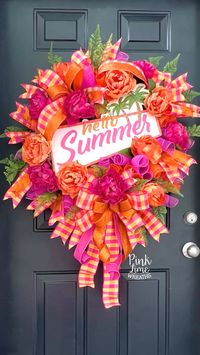 #summerwreathforfrontdoor #pinkorangesummerwreath #summerdecor #orangepink 