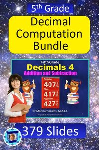 Nine powerpoint lessons that teach decimal addition, subtraction, multiplication and division for common core 5th grade with 324 slides. Click "See Now" to view the product. #5thgradedecimals #additionofdecimals #subtractionofdecimals #multiplicationofdecimals #divisionofdecimals