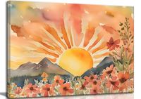 PRICES MAY VARY. Boho Sunset Wall Decor: Size 12x16 inches ready to hang Bohemian Sunrise Wall Decor: Sun pattern represents a hopeful and beautiful life，and the warm tones of the sunset in the mountains and watercolor wildflowers make it easy to match with most home decoration styles，such as bohemian style decoration，modern wall decoration，medieval wall decoration, etc Modern Abstract Sun Artwork : Mid-century modern bohemian style room decoration will create a warm atmosphere for any home spac