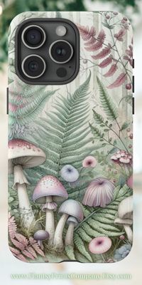 Pastel Cottagecore Phone Case Mushroom iPhone Case Pastel Forest Aesthetic Phone Cover For iPhone 15 Phone Case Fairycore Aesthetic iPhone  Pastel forestcore theme phone case featuring mushrooms, ferns, and florals. It is beautiful! This dual layer phone case is available for numerous models of Apple iPhone, Samsung Galaxy, and Google Pixel phones. Choose a glossy or matte finish. It’s also UV protected with excellent resistance to outdoor weathering.  ◆ Visit Our Shop: www.PlantsyPrintsCompany.etsy.com  ❤️ Plantsy Prints Company