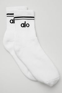 Unisex Half-Crew Throwback Sock - White/Black | Alo Yoga