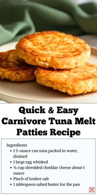 Satisfy your snack cravings with these carnivore diet tuna melt patties! Protein-packed and carb-free, they’re easy to make and perfect for quick snacks or light meals. Save this pin to try a recipe that’s both hearty and healthy!