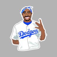 "4\" x 3.25\" Legend Tupac reppin' the Los Angeles Dodgers. Keep his memory alive while you rep your city and love for the Dodgers. Vinyl Sticker. Glossy finish highly durable and water resistant. Color may differ slightly from the image on the screen. All artwork is original to Thirsty Ape Shop"