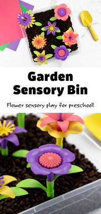 Let's dig into a garden sensory bin for some hands-on play, learning, and fun! This flower sensory bin is a great introduction for toddlers and preschoolers to explore planting and tending to a garden, all while learning about flowers. Turn it into a fun summer unit with some garden picture books, flower crafts, and nature walks. #gardensensorybin #flowersensorybin #kids #sensorybin via @firefliesandmudpies