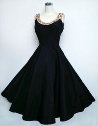 1950s Emma Domb Dress in Black Taffeta & Beaded Pink Satin