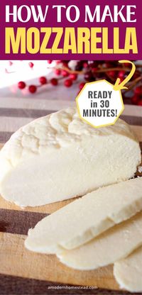 This homemade mozzarella cheese recipe will leave you with a ready-to-use mozzarella cheese in 30 minutes! Learn how to make mozzarella cheese at home and never have to buy it again! Perfect for homemade lasagna, homemade pizza, and more! No rennet needed.