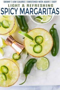 Kick up your cocktail game with this refreshing Spicy Margarita Recipe! Homemade jalapeno infused tequila mixed with fresh lime, orange juice and agave for the ultimate sip. These Spicy Margaritas are gonna to give you a fiesta!