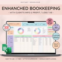 👋 Thank you for considering our Enhanced Bookkeeping Template with Client Tracker for Google Sheets & Microsoft Excel! Gain full control of your finances effortlessly! Our comprehensive bookkeeping template empowers small businesses to manage their finances with confidence and professionalism. Experience the benefits of automatic calculations, insightful graphs, customizable categories, and convenient mobile access. Say goodbye to financial stress and embrace financial freedom! This user-friend