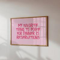 "Elevate your space with my 'Dinner Reservations' apartment room decor prints! With hues of pinks, this trendy wall art print is the epitome of cute home decor. Perfect for your new college apartment, this aesthetic trendy poster adds a funky flair to any kitchen. Easily printable, they make personalized decorating a breeze. Embrace style and good vibes with my unique collection of printable artwork! ➡️ THIS IS A DIGITAL PRODUCT. NO PHYSICAL PRODUCT WILL BE SHIPPED TO YOU. ✨ WHAT YOU'LL RECEIVE