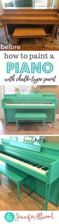 Love this turquoise painted piano! How to to paint a piano with chalk paint and painting an old piano | Magic Brush | Fun bold painted piano ideas #paintedfurniture #painting #howto #diy #diyhomedecor #diyhomedecorideas