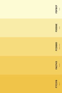 16. Cream And Yellow Color Palette Color Palette with Saffron (Hex #F7C319) + Sunglow (Hex #FACF43) + Naples Yellow (Hex #FCDB6D) + Vanilla (Hex #FDEB9E) + Cream (Hex #FDFBCF) Color Palette with Hex Codes