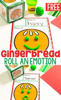 Free printable Gingerbread I Feel play dough mats for learning about emotions in preschool and kindergarten. Fun Christmas play dough dice activity for emotions in preschool #preschool #emotions #feelings #freeprintable #gingerbread #Christmas #Christmastheme #preschoolactivity #lifeovercs