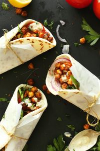 AMAZING 30-minute HEALTHY Chickpea Shawarma Wraps with a simple Garlic Dill Sauce! An easy, weeknight #vegan #plantbased meal! #healthy #recipe #mediterranean #minimalistbaker