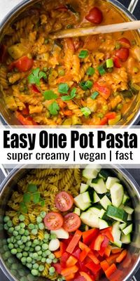 This vegan one pot pasta is one of my favorite vegan dinner recipes! It's super easy to make and it's the perfect weeknight dinner! Find more vegan recipes and vegetarian recipes at veganheaven.org! #vegan #veganrecipes #pasta #pastarecipes