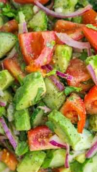 Cucumber Tomato Avocado Salad ~ with a lemon dressing and fresh cilantro... This salad recipe is a keeper! Easy, Excellent Salad