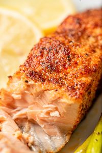 Easy recipe for air fryer salmon. No breading, no mess and no fuss. Perfectly seasoned and ready in about 15 minutes!