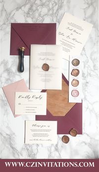 real wood envelope liner with this simple yet elegant burgundy and blush vellum wedding invitation! these are somehow SO elegant yet fun as heck! perfect for a more formal rustic weddings or fall weddings!   fall 2020 wedding, burgundy wedding ideas, blush wedding, rustic wood wedding, copper accents