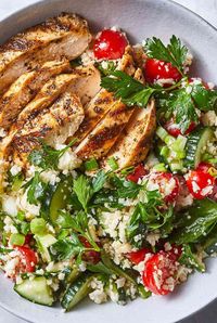 Chicken breasts on the grill have a smoky flavor that's enhanced with an easy spice rub. We chose flat-leaf parsley in this salad because it has a stronger herbal taste than its sometimes-bitter curly counterpart.