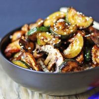 Panda Express Mushroom Chicken in just 20 minutes! You'll be sitting down to dinner faster than you could drive there and pick some up and come home! Lightly sauteed zucchini and mushrooms in a soy ginger and garlic sauce.